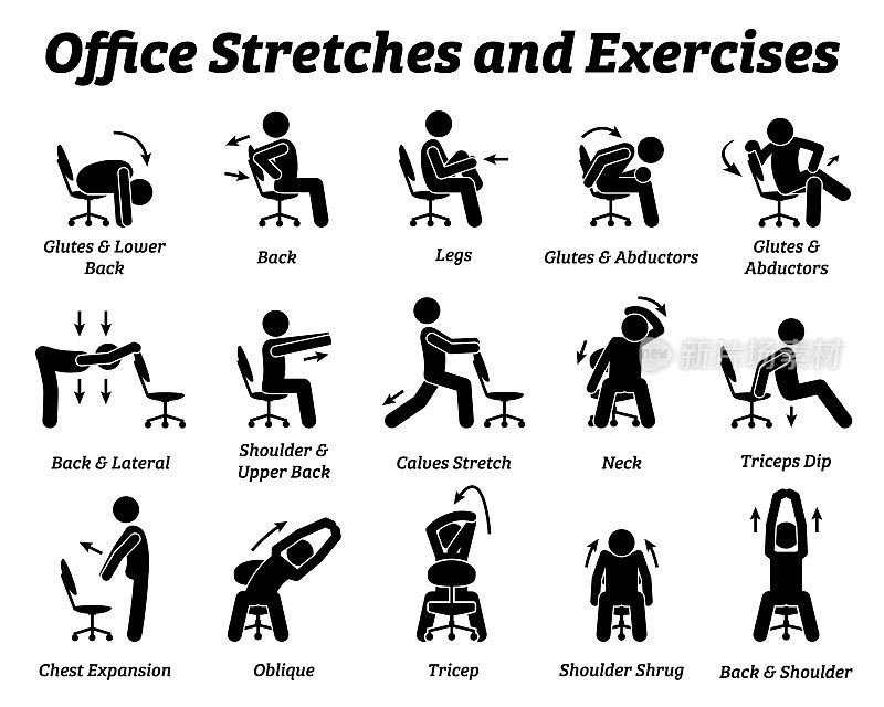 Working office stretches and exercises to relax tension muscle.